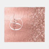 Roos goudpenseel Glitter Monogram Fleece Deken (Voorkant (Horizontaal))