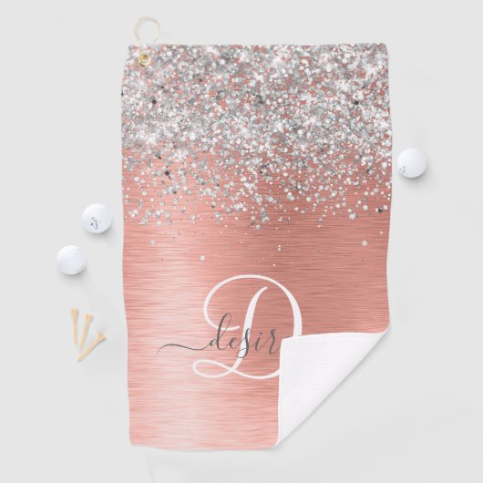 Roos goudpenseel Glitter Monogram Golfhanddoek (Insitu)