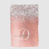 Roos goudpenseel Glitter Monogram Golfhanddoek (Voorkant)