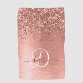 Roos goudpenseel Glitter Monogram Golfhanddoek (Voorkant)