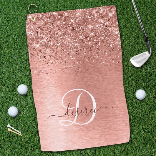 Roos goudpenseel Glitter Monogram Golfhanddoek