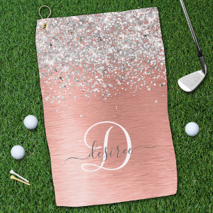 Roos goudpenseel Glitter Monogram Golfhanddoek