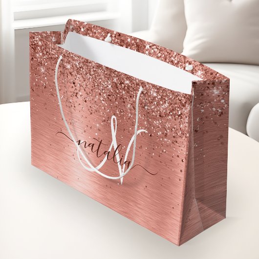 Roos goudpenseel Glitter Monogram Groot Cadeauzakje