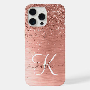 Roos goudpenseel Glitter Monogram iPhone 15 Pro Max Hoesje