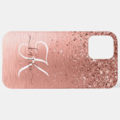 Roos goudpenseel Glitter Monogram iPhone Hoesje (Achterkant horizontaal)