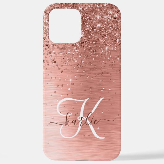 Roos goudpenseel Glitter Monogram iPhone Hoesje (Achterkant)