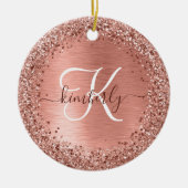 Roos goudpenseel Glitter Monogram Keramisch Ornament (Voorkant)