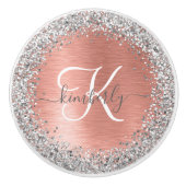 Roos goudpenseel Glitter Monogram Keramische Knop (Voorkant)