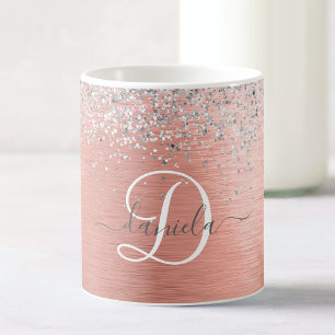 Roos goudpenseel Glitter Monogram Koffiemok