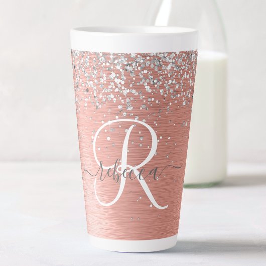 Roos goudpenseel Glitter Monogram Latte Mok