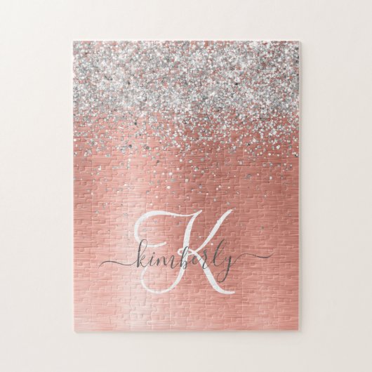 Roos goudpenseel Glitter Monogram Legpuzzel (Verticaal)