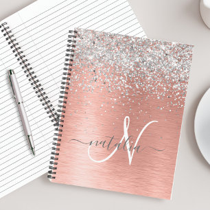 Roos goudpenseel Glitter Monogram Notitieboek
