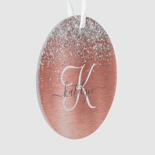 Roos goudpenseel Glitter Monogram Ornament (voorkant)