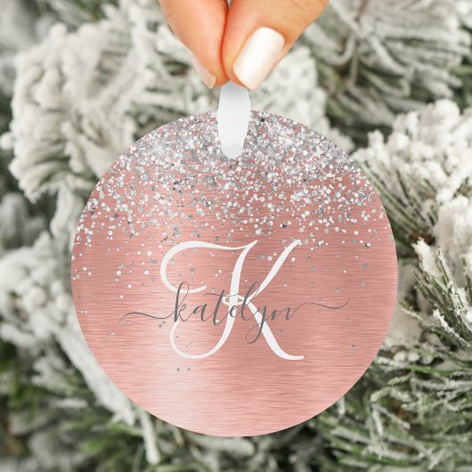 Roos goudpenseel Glitter Monogram Ornament