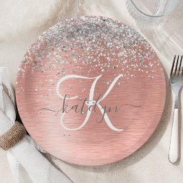 Roos goudpenseel Glitter Monogram Papieren Bordje