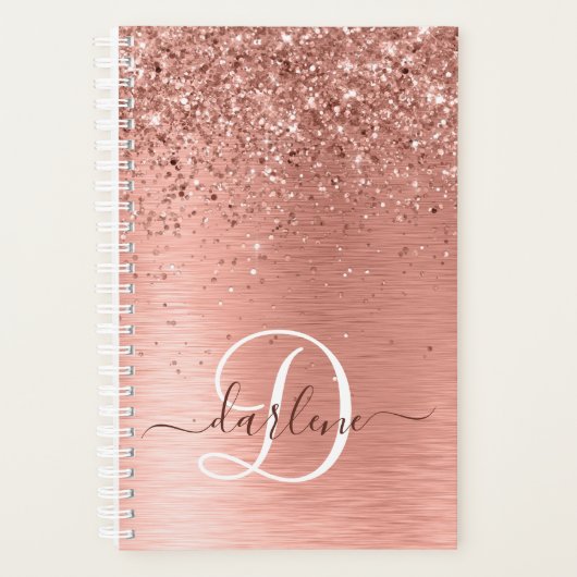 Roos goudpenseel Glitter Monogram Planner (Voorkant)