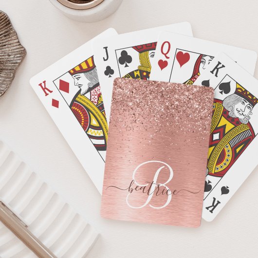 Roos goudpenseel Glitter Monogram Pokerkaarten