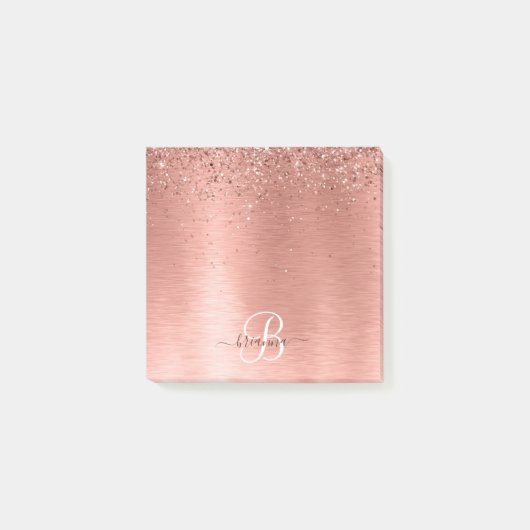 Roos goudpenseel Glitter Monogram Post-it® Notes (Voorkant)