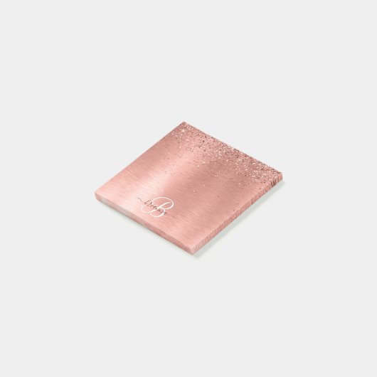 Roos goudpenseel Glitter Monogram Post-it® Notes (Schuin)
