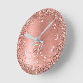 Roos goudpenseel Glitter Monogram Ronde Klok (Hoek)