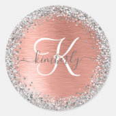 Roos goudpenseel Glitter Monogram Ronde Sticker (Voorkant)