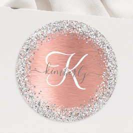 Roos goudpenseel Glitter Monogram Ronde Sticker