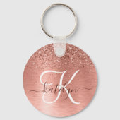Roos goudpenseel Glitter Monogram Sleutelhanger (Voorkant)