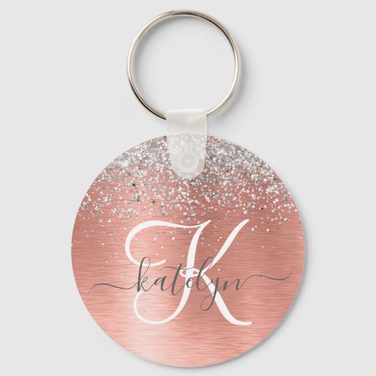 Roos goudpenseel Glitter Monogram Sleutelhanger (Voorkant)