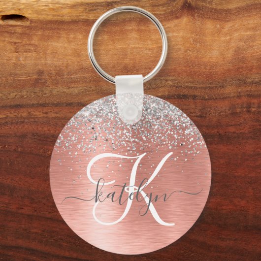 Roos goudpenseel Glitter Monogram Sleutelhanger (Voorkant)