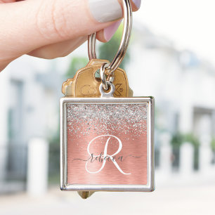 Roos goudpenseel Glitter Monogram Sleutelhanger