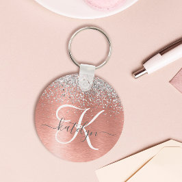 Roos goudpenseel Glitter Monogram Sleutelhanger