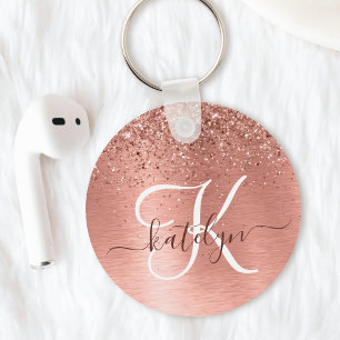 Roos goudpenseel Glitter Monogram Sleutelhanger