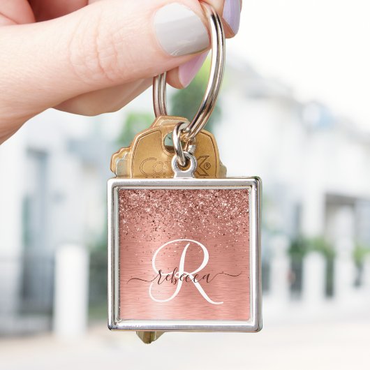 Roos goudpenseel Glitter Monogram Sleutelhanger