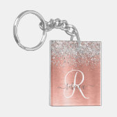 Roos goudpenseel Glitter Monogram Sleutelhanger (Voorkant Links)