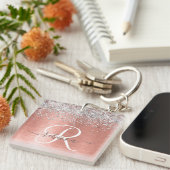 Roos goudpenseel Glitter Monogram Sleutelhanger (Voorkant Rechts)