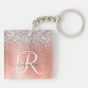 Roos goudpenseel Glitter Monogram Sleutelhanger