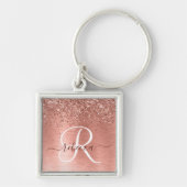 Roos goudpenseel Glitter Monogram Sleutelhanger (Voorkant)