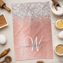 Roos goudpenseel Glitter Monogram Theedoek