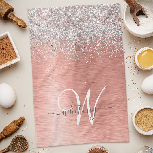 Roos goudpenseel Glitter Monogram Theedoek