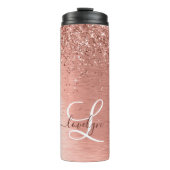 Roos goudpenseel Glitter Monogram Thermosbeker (Voorkant)