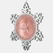 Roos goudpenseel Glitter Monogram Tin Sneeuwvlok Ornament (Rechts)