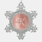 Roos goudpenseel Glitter Monogram Tin Sneeuwvlok Ornament (Voorkant)
