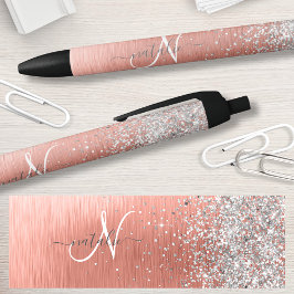 Roos goudpenseel Glitter Monogram Zwarte Inkt Pen