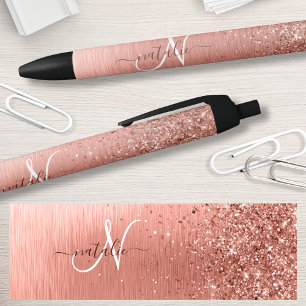 Roos goudpenseel Glitter Monogram Zwarte Inkt Pen