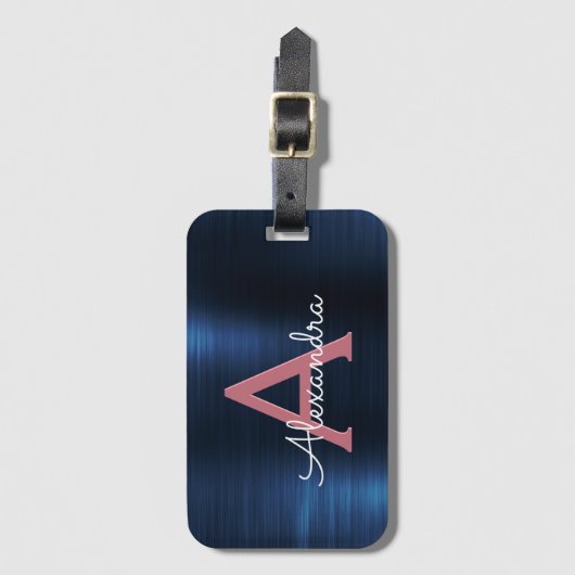 Roos goudpenseel monogram naam en Initiaal Bagagelabel (Voorkant (verticaal))