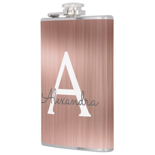 Roos goudpenseel monogram naam en Initiaal Heupfles (Links)