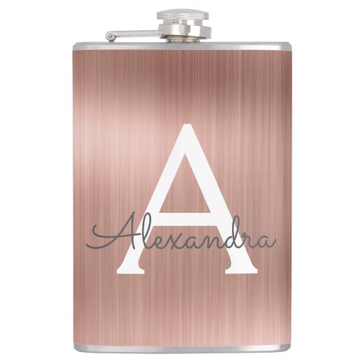 Roos goudpenseel monogram naam en Initiaal Heupfles (Voorkant)