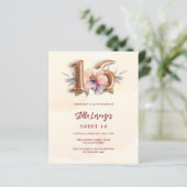 Roos goudperzik bloemzoet 16 budget uitnodiging (Staand voorkant)