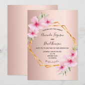 Roos goudroze floralen geometrische bruiloft kaart (Voorkant / Achterkant)