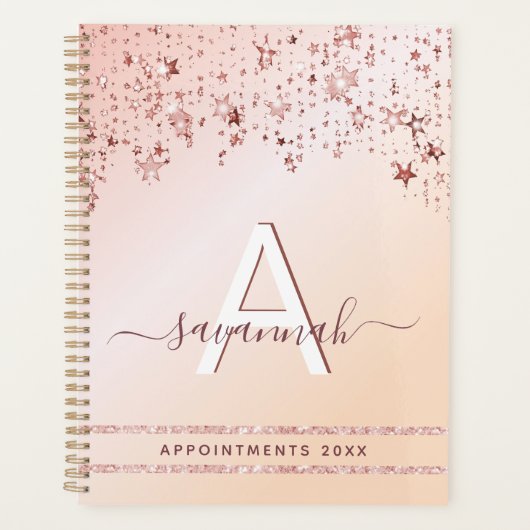 Roos goudroze glitter 2023 moderne sterren planner (Voorkant)